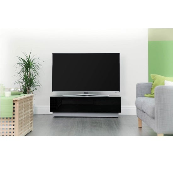 Read more about Elements small wooden tv stand with 2 glass doors in black
