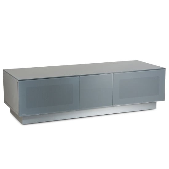 Elements Small Wooden TV Stand With 2 Glass Doors In Grey