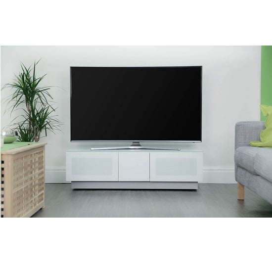 Product photograph of Elements Large Glass Tv Stand With 2 Glass Doors In White from Furniture in Fashion