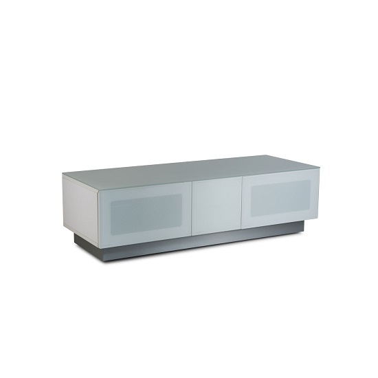 Elements Small Wooden TV Stand With 2 Glass Doors In White