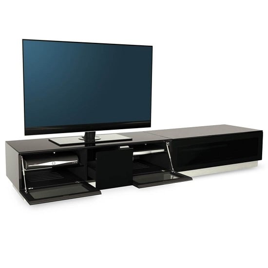 Photo of Crick lcd tv stand extra large in black with glass door