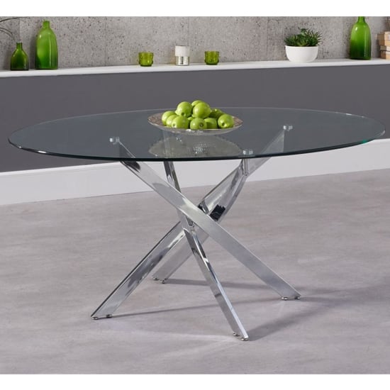 Castola Oval Glass Dining Table With Chrome Legs