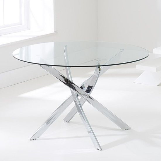 Dystonia Round 120cm Clear Glass Dining Table With Chrome Base_2