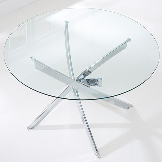Dystonia Round 120cm Clear Glass Dining Table With Chrome Base_3