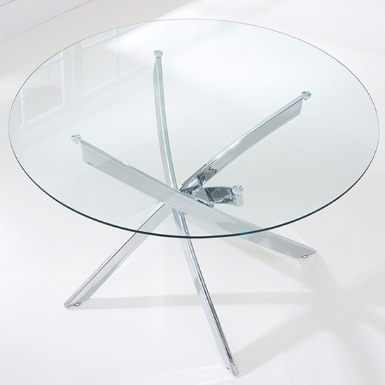 Dystonia Round 120cm Clear Glass Dining Table With Chrome Base FiF