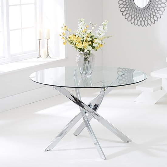 Dystonia Round 120cm Clear Glass Dining Table With Chrome Base_1