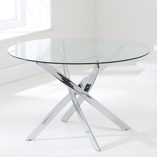 Dystonia Round 110cm Clear Glass Dining Table With Chrome Base_2