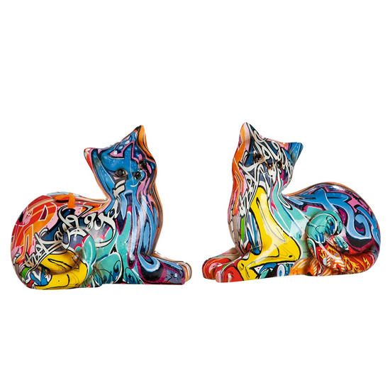 Cat lying Pop Art Poly Set Of 2 Design Sculpture In Multicolor_2