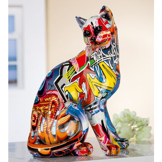 Cat Pop Art Poly Design Sculpture In Multicolor_1