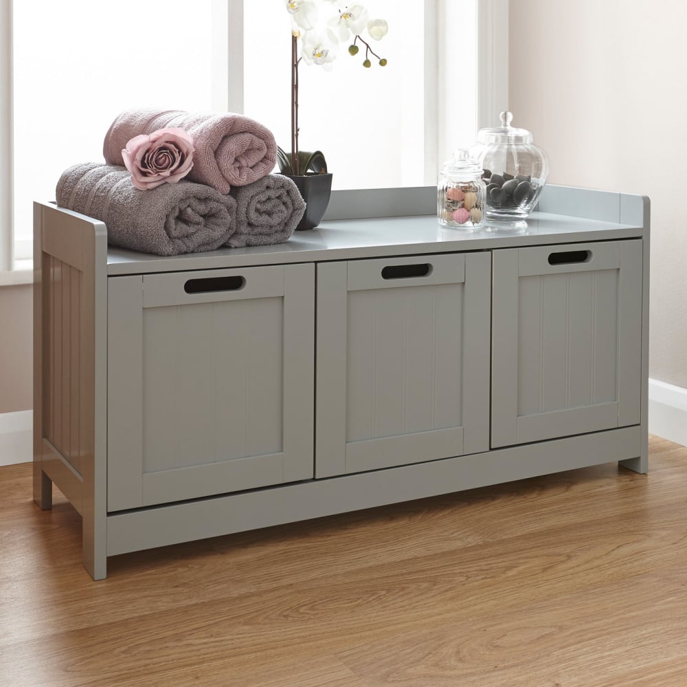 Catford Wooden Bathroom Storage Cabinet With 3 Doors In Grey