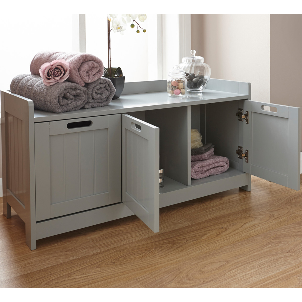 Catford Wooden Bathroom Storage Cabinet With 3 Doors In Grey