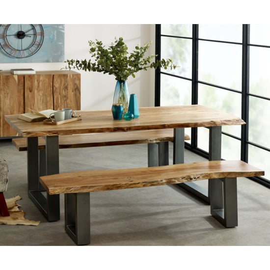 Catila Live Edge Large Wooden Dining Bench In Oak