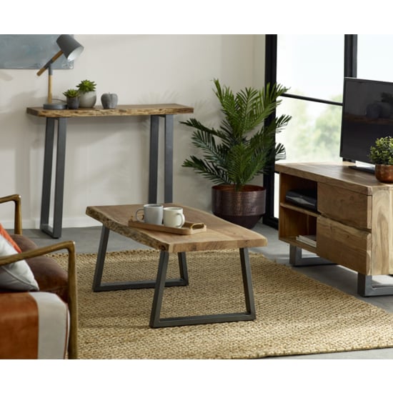 Catila Live Edge Wooden Console Table In Oak