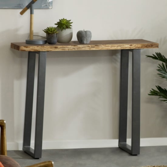 Photo of Catila live edge wooden console table in oak