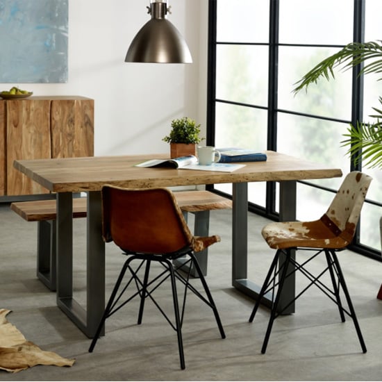 Product photograph of Catila Medium Dining Table In Oak 2 Cowhide Chair And Bench from Furniture in Fashion