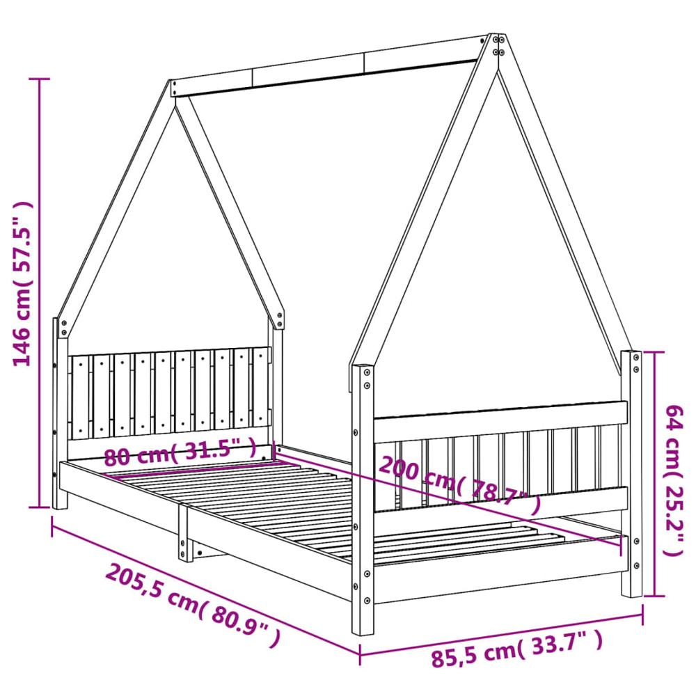 Catoosa 80x200cm Wooden Children Daybed In Black
