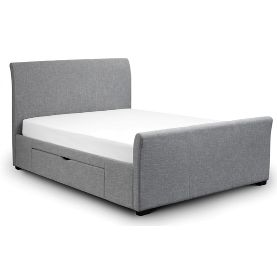 Cactus Linen Fabric King Size Bed In Light Grey With 2 Drawers