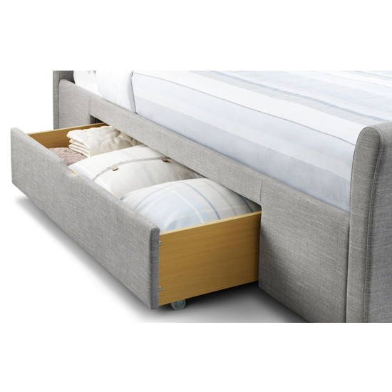 Cactus Linen Fabric King Size Bed In Light Grey With 2 Drawers