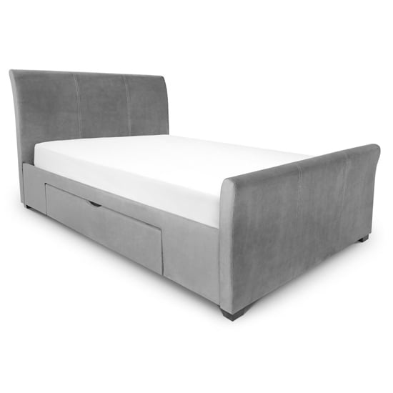 Photo of Cactus velvet double bed in dark grey with 2 drawers