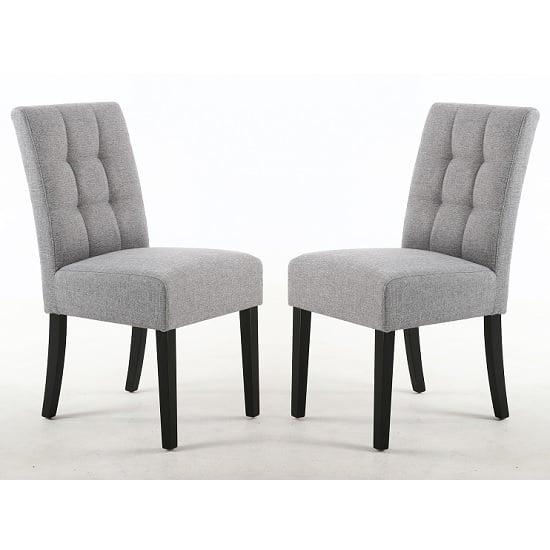 Read more about Mendoza silver grey fabric dining chairs with black legs in pair