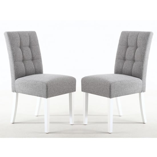 Read more about Mendoza silver grey fabric dining chairs with white legs in pair