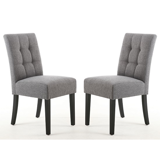 Read more about Mendoza steel grey fabric dining chairs with black legs in pair