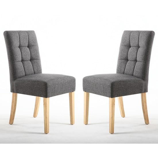 Read more about Mendoza steel grey fabric dining chairs with oak legs in pair