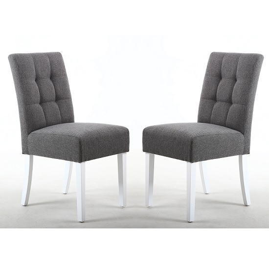 Read more about Mendoza steel grey fabric dining chairs with white legs in pair