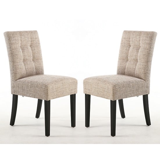 Mendoza Dining Chair In Tweed Oatmeal With Black Legs In A Pair