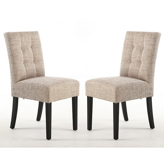 Photo of Mendoza dining chair in tweed oatmeal with black legs in a pair