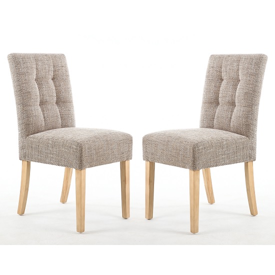 Read more about Mendoza oatmeal fabric dining chairs with oak legs in pair