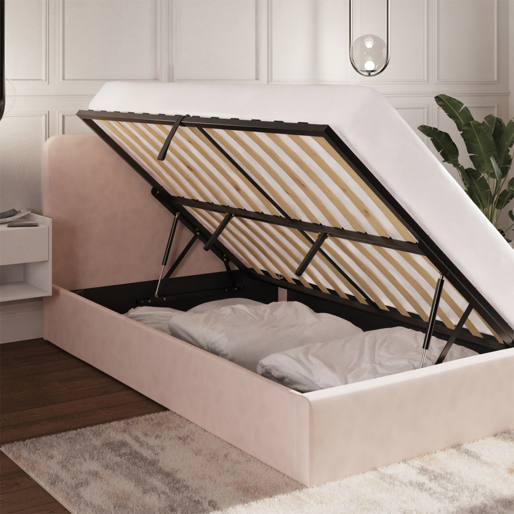 Catskill Fabric Ottoman Storage King Size Bed In Pink