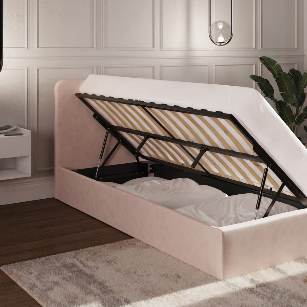 Catskill Fabric Ottoman Storage Single Bed In Pink