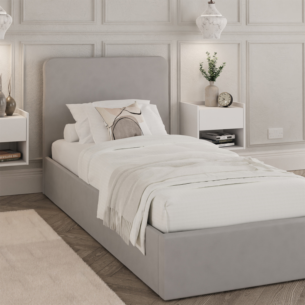 Catskill Fabric Ottoman Storage Single Bed In Soft Grey