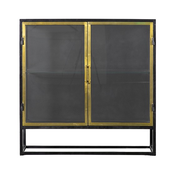 Cava Glass Drinks Cabinet With Brushed Brass Frame In Black