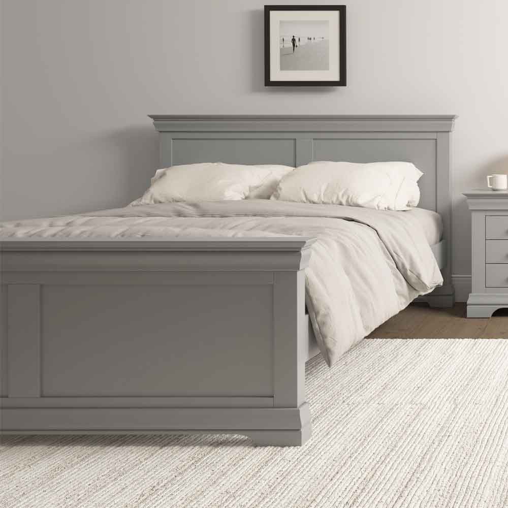 Cavara Wooden High Foot End Double Bed in Pebble Grey