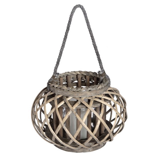 Read more about Cave large wicker basket lantern in brown with glass hurricane