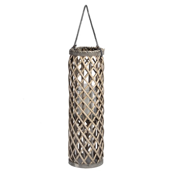 Product photograph of Cave Medium Wicker Lantern In Brown With Glass Hurricane from Furniture in Fashion