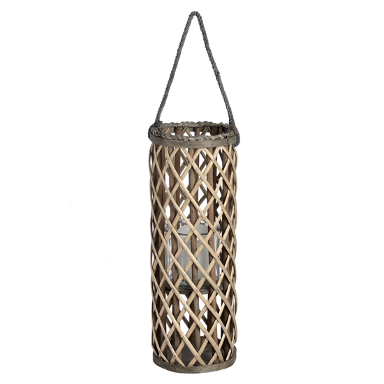 Read more about Cave small wicker lantern in brown with glass hurricane