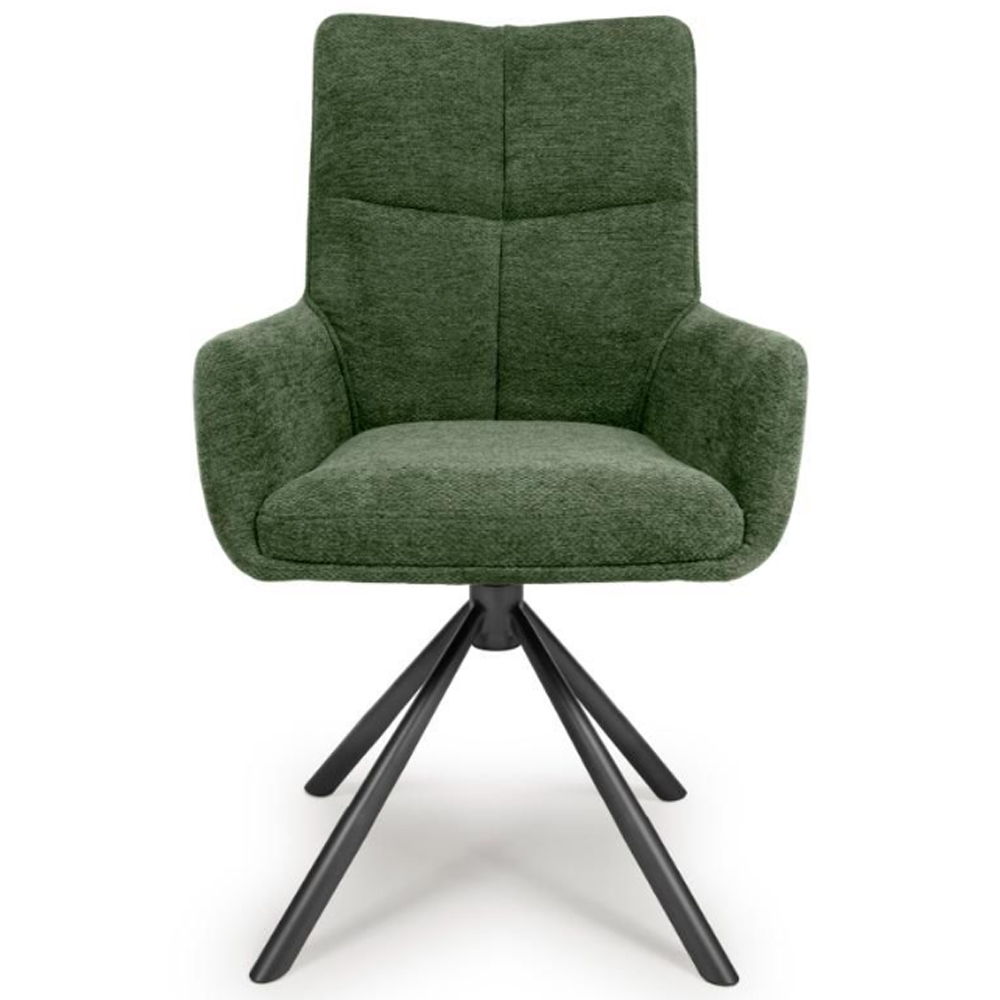 Cavino Green Fabric Dining Chairs With Black Legs In Pair