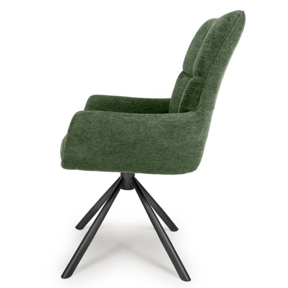 Cavino Green Fabric Dining Chairs With Black Legs In Pair