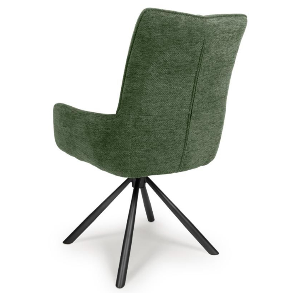 Cavino Green Fabric Dining Chairs With Black Legs In Pair