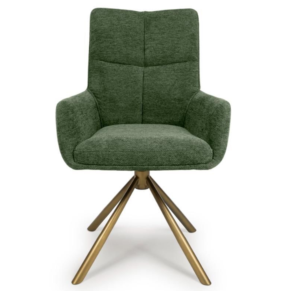 Cavino Green Fabric Dining Chairs With Bronze Legs In Pair
