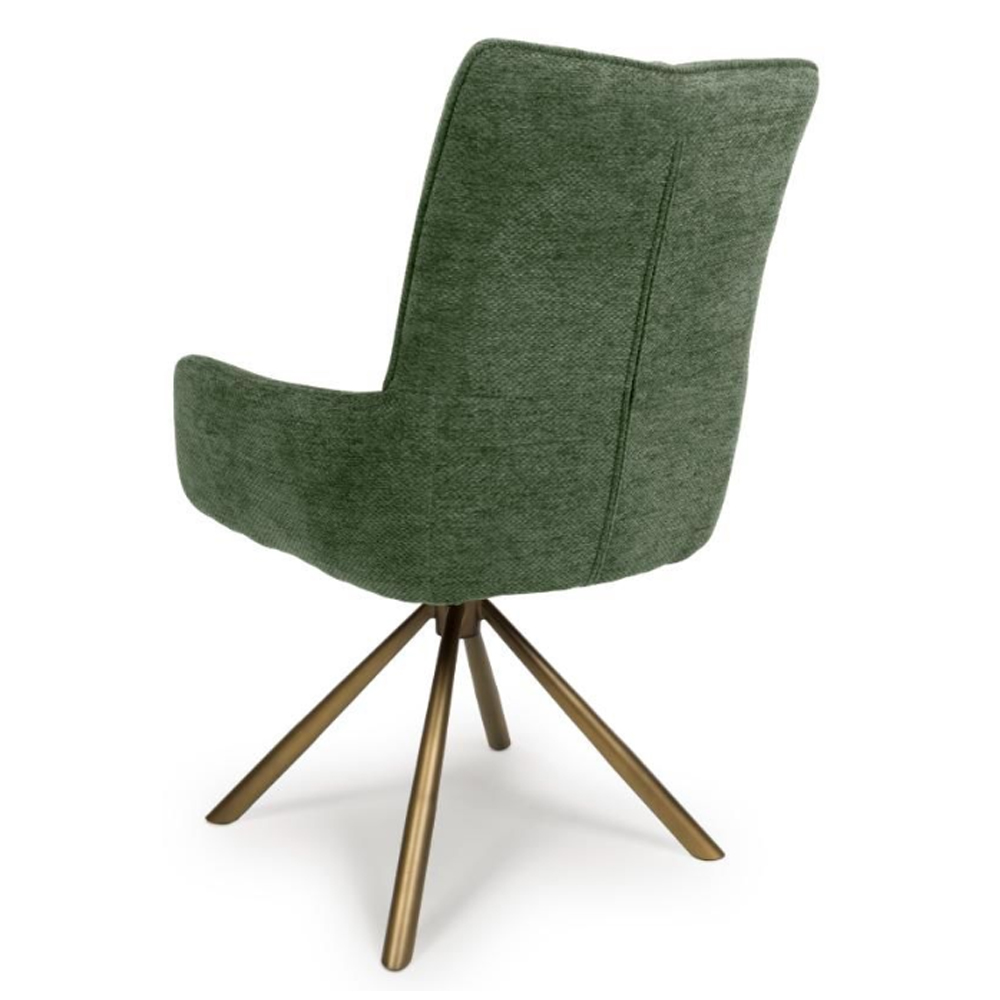 Cavino Green Fabric Dining Chairs With Bronze Legs In Pair