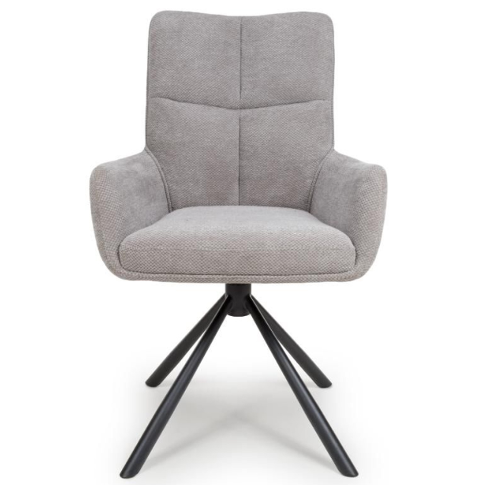 Cavino Pewter Fabric Dining Chairs With Black Legs In Pair