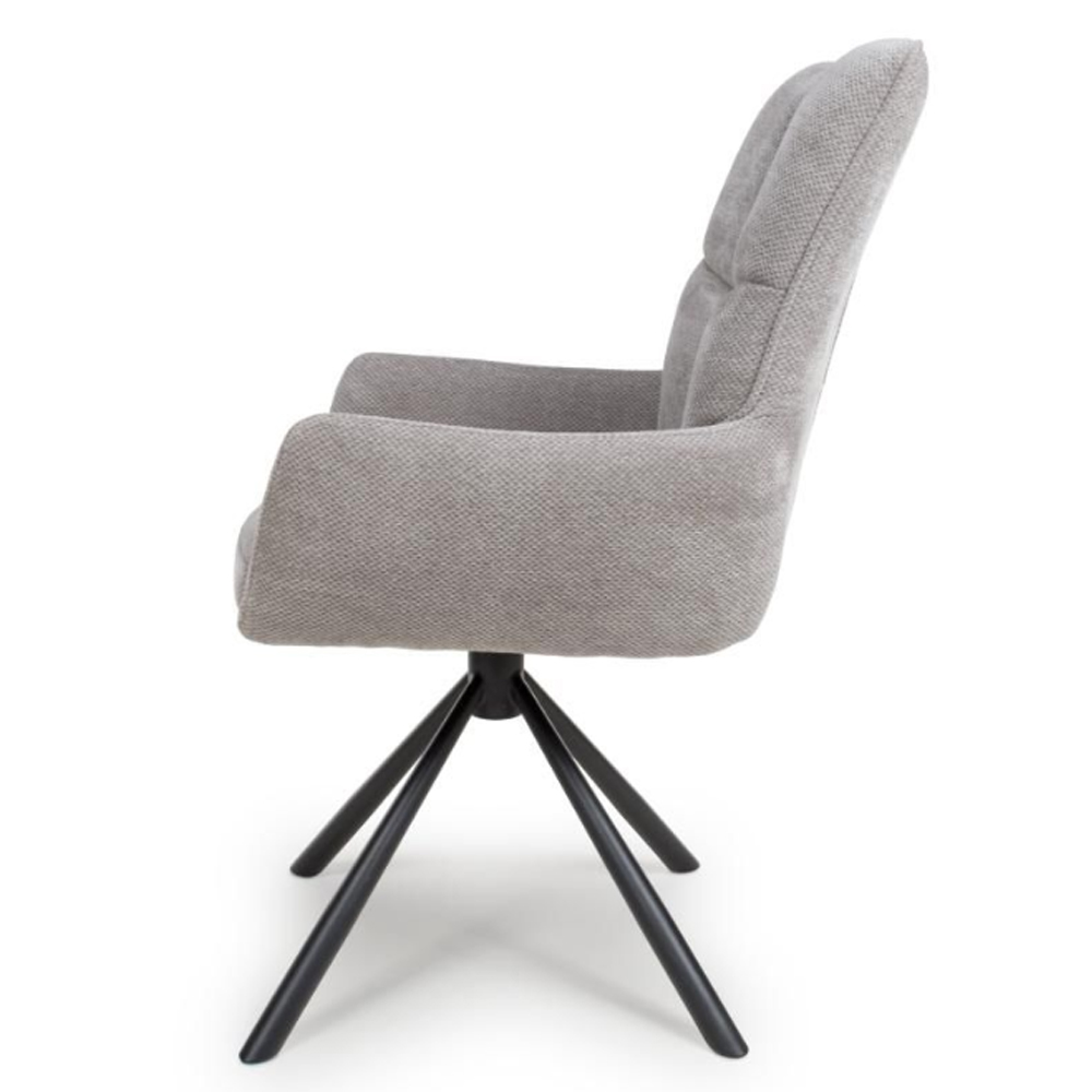 Cavino Pewter Fabric Dining Chairs With Black Legs In Pair