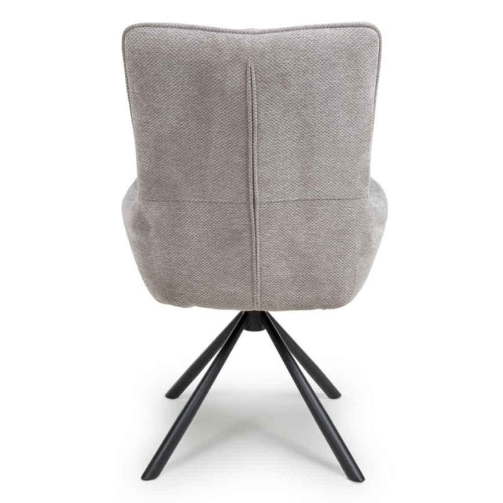 Cavino Pewter Fabric Dining Chairs With Black Legs In Pair