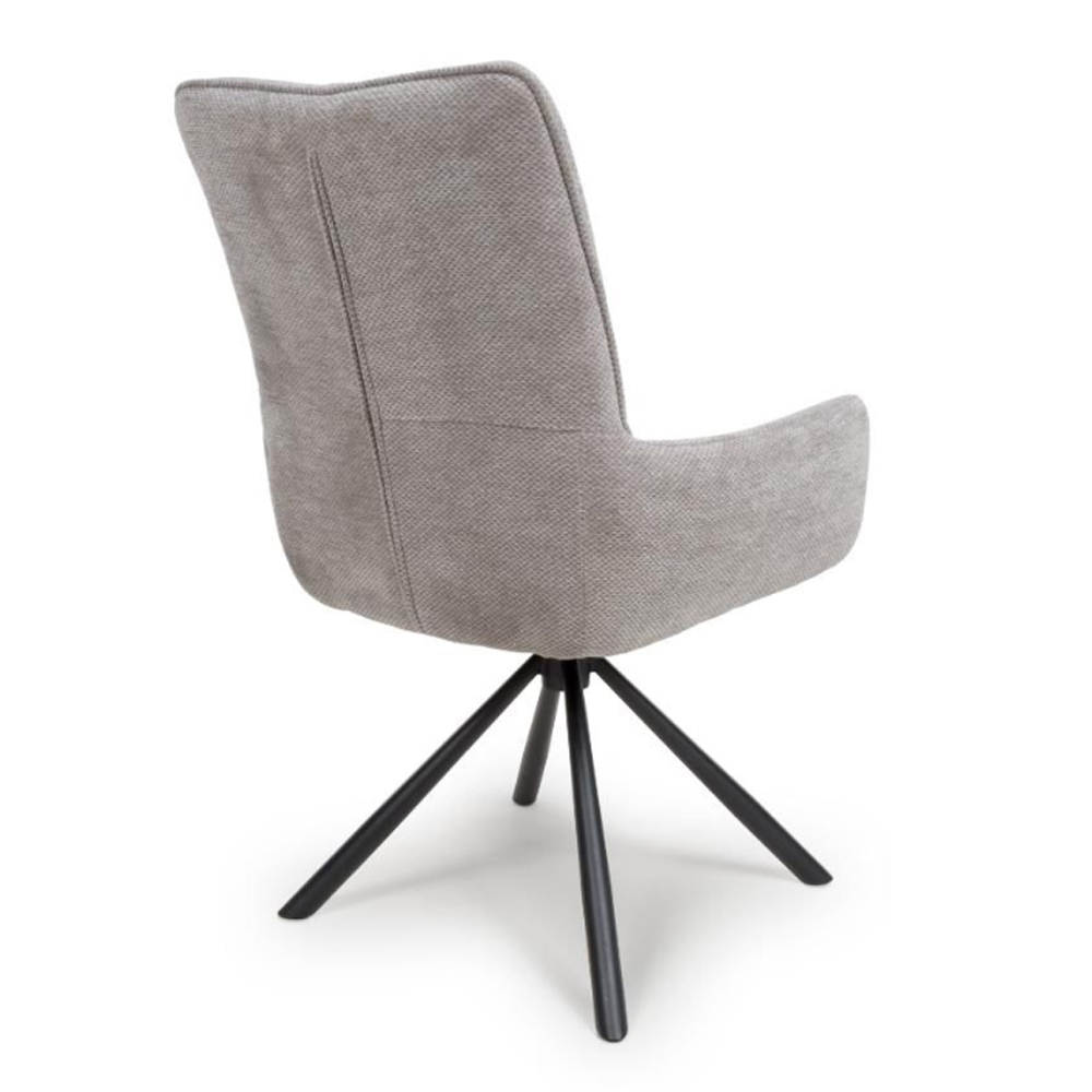 Cavino Pewter Fabric Dining Chairs With Black Legs In Pair