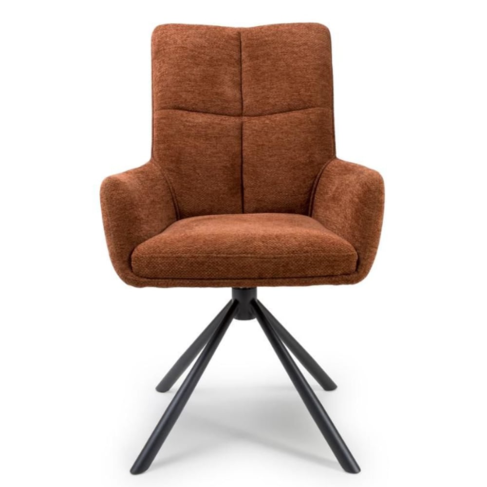 Cavino Rust Fabric Dining Chairs With Black Legs In Pair