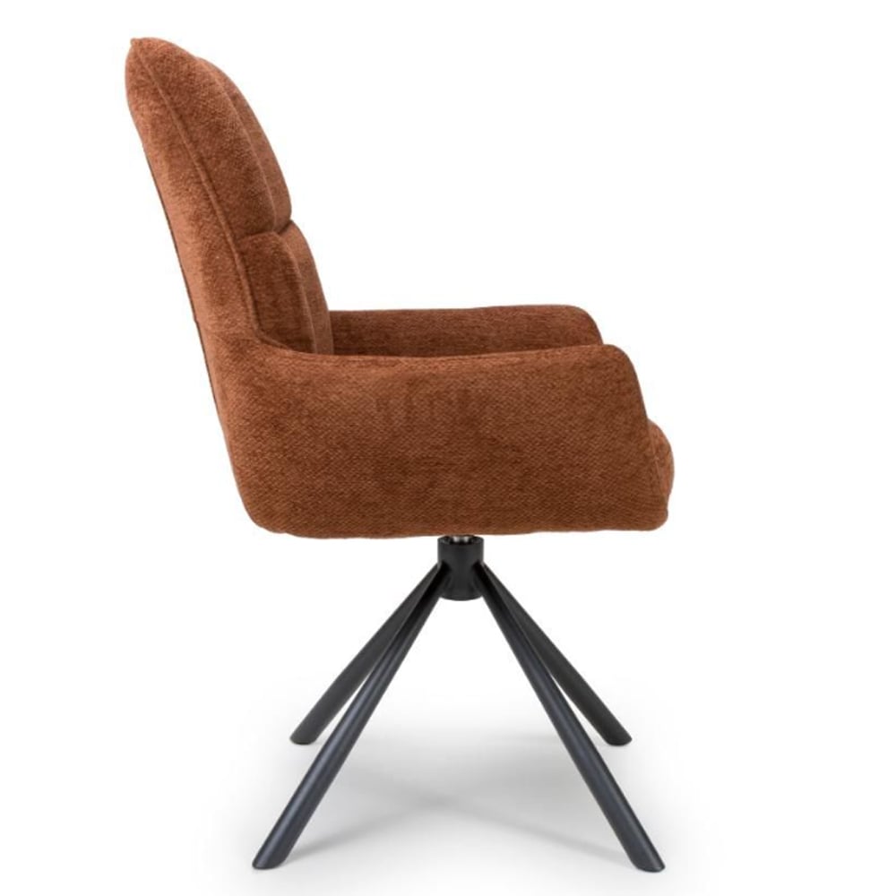 Cavino Rust Fabric Dining Chairs With Black Legs In Pair
